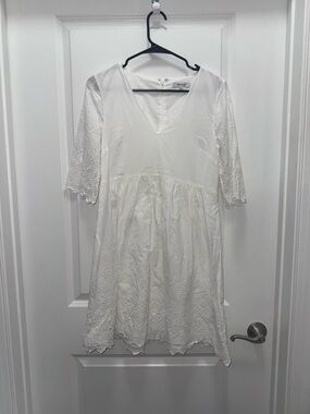 Madewell White Eyelet Lace-Trim V-Neck Women’s Babydoll Dress